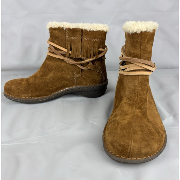 UGG Gaviota Ankle Boots Womens Size 6 EUR 37 Tan Suede Leather Sheepskin Fringe - Picture 1 of 16